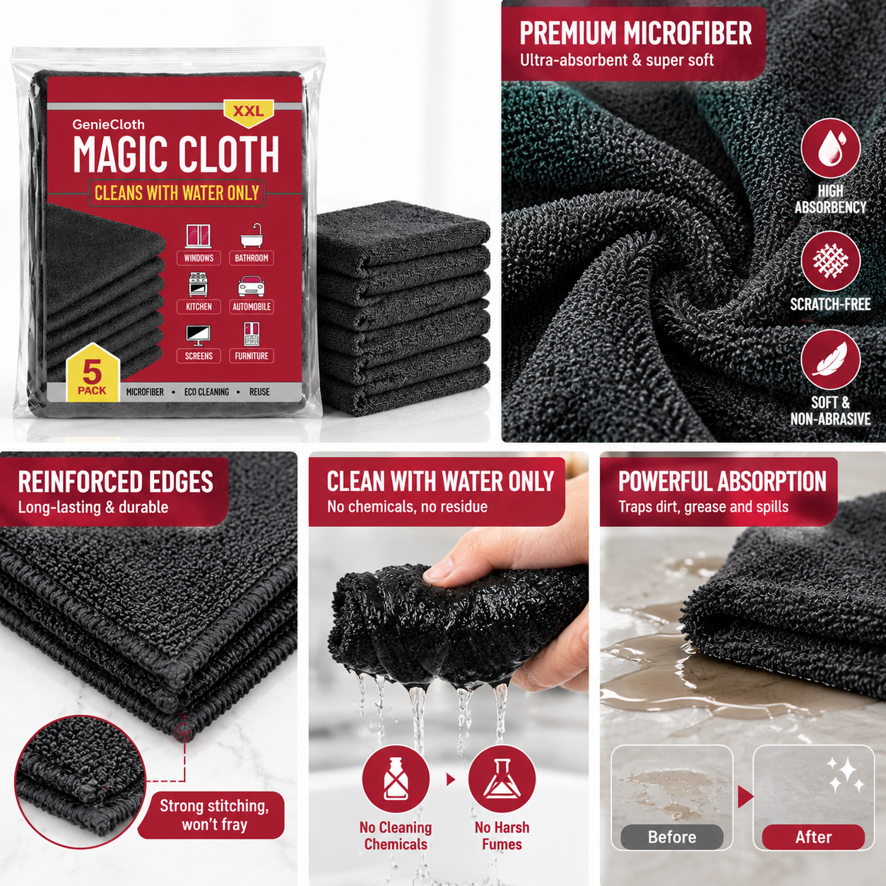 Household Reusable Cleaning Cloth 5‑Pack