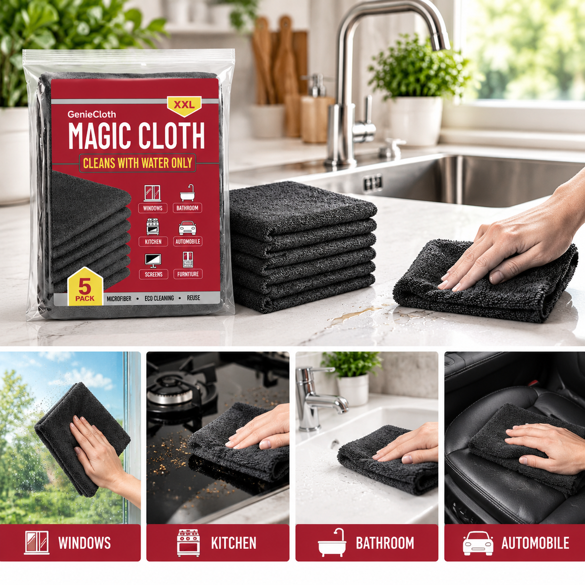 Household Reusable Cleaning Cloth 5‑Pack