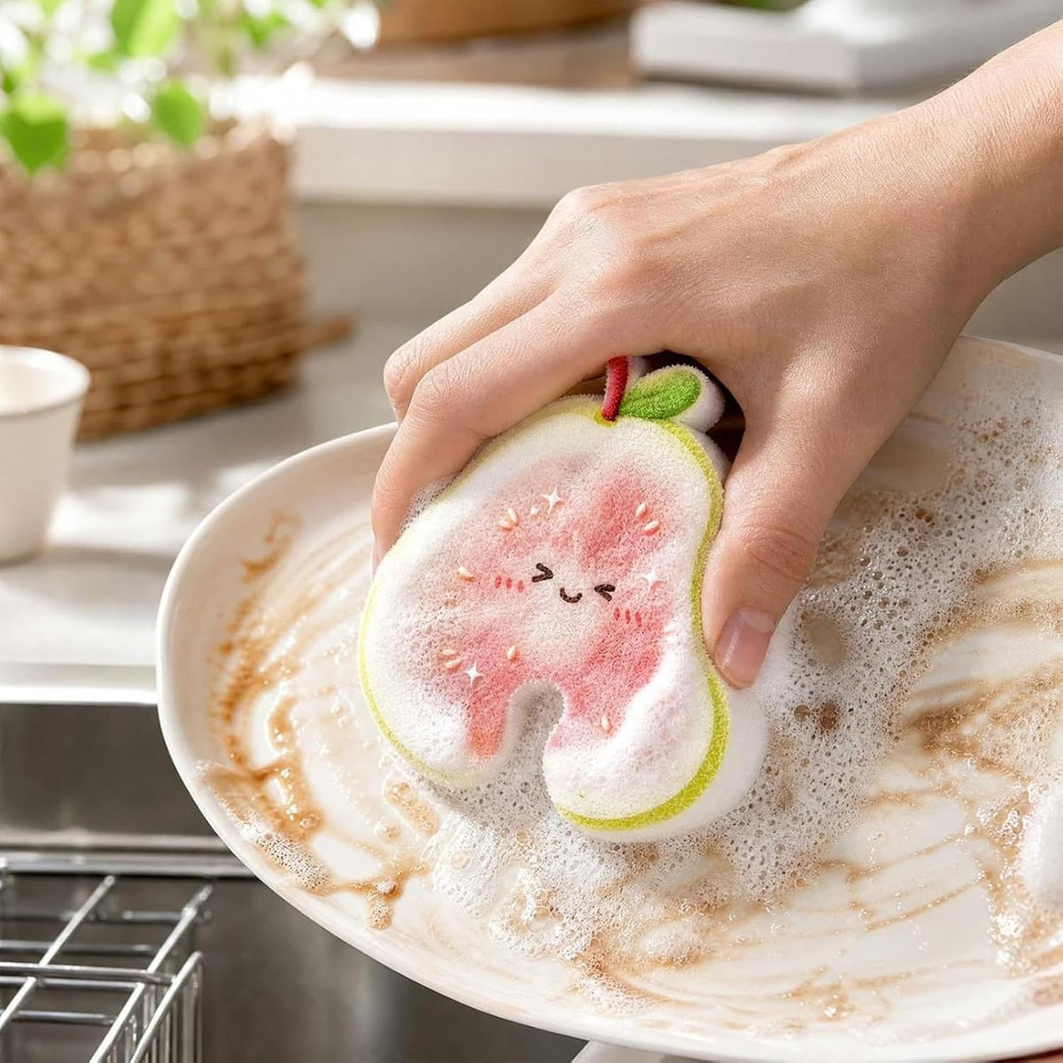 Cute Fruit‑Shaped Dishwashing Sponge | No‑Scratch Kitchen Scrubber 🍓